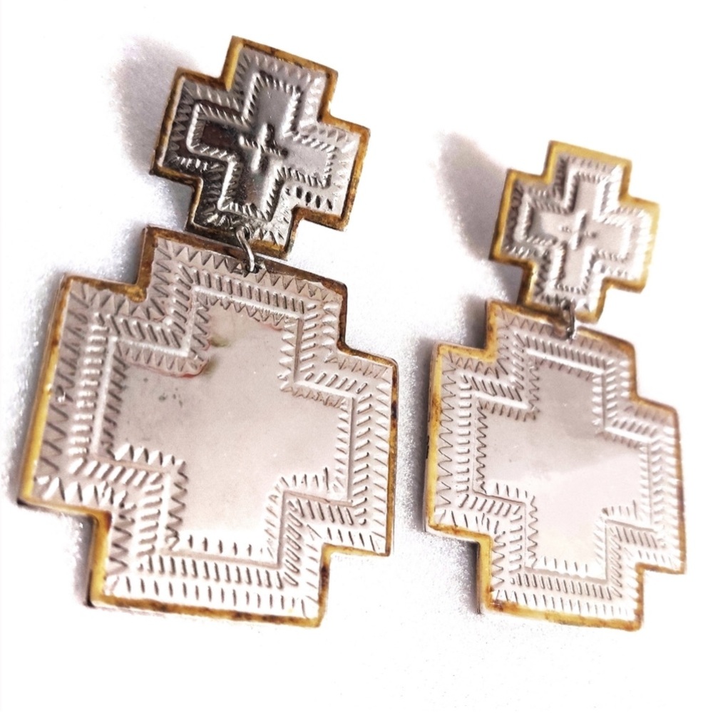 Vintage Large Sterling Silver Cross Earrings